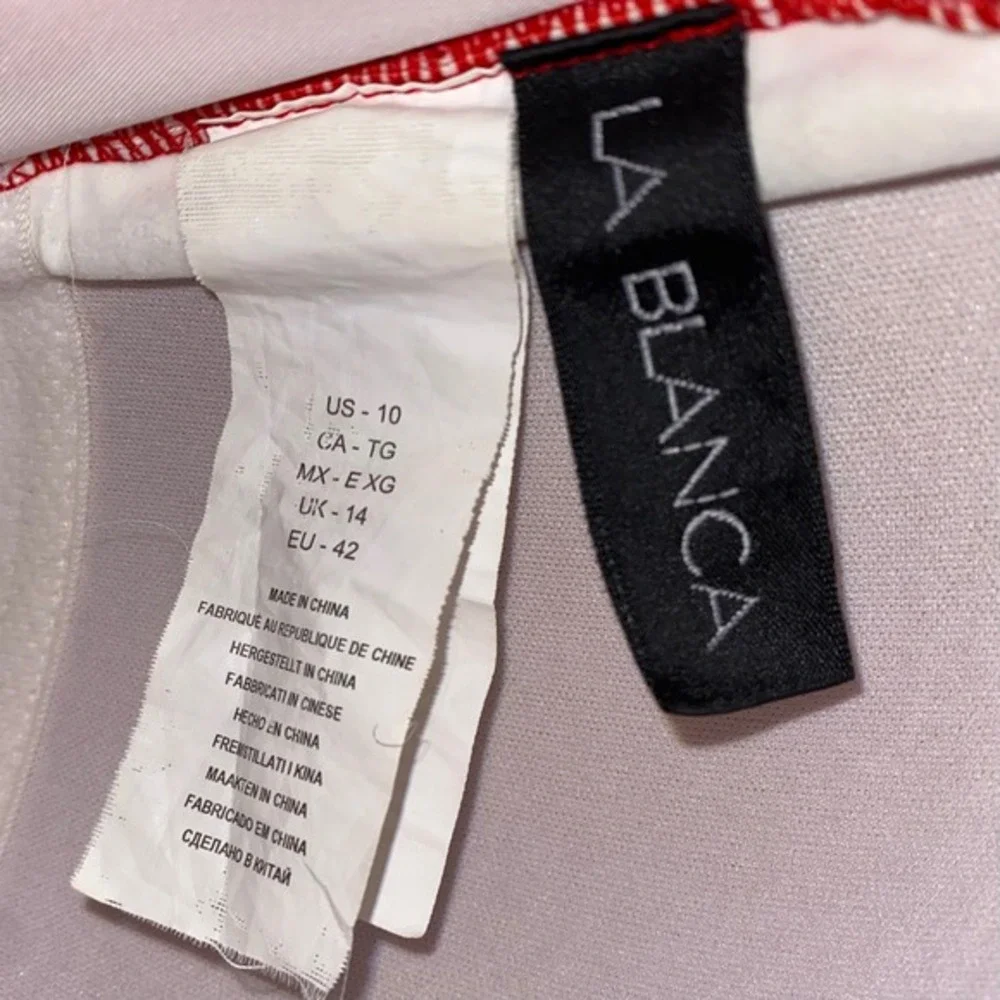 La Blanca Go Bold Bandeau One Piece Swimsuit Sz 10 Red White Palm Tummy Control